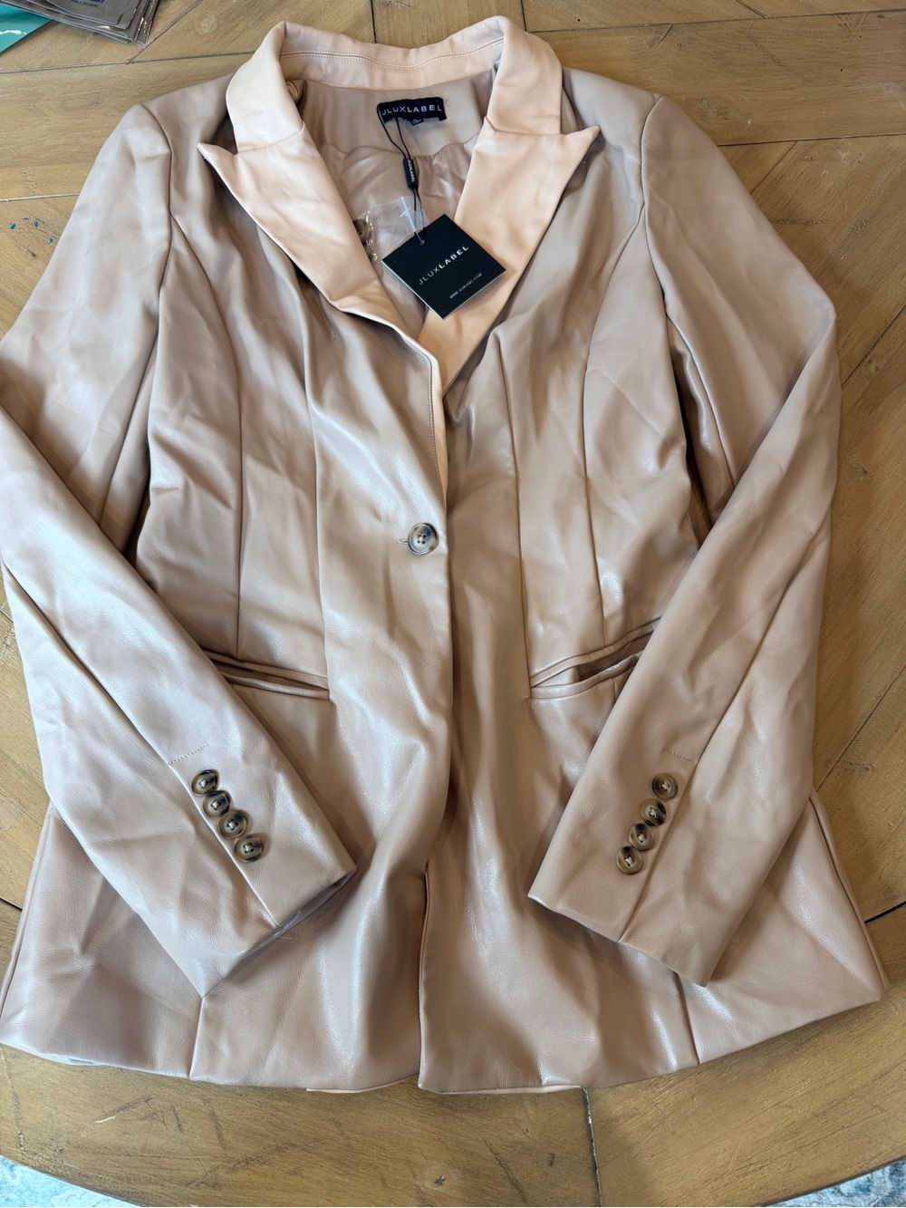 JLUXLABEL Cream Beige Faux Leather Blazer Colorblock Jacket NWT Small
